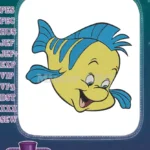 Cute Flounder Disney Little Mermaid yellow blue fish embroidery designs - Instant Download