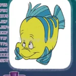 Flounder the cute yellow and blue fish embroidery designs - Instant Download