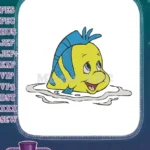 Cute Flounder Little Mermaid yellow blue fish embroidery designs - Instant Download