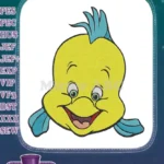 Happy Flounder little yellow fish cartoon character embroidery designs - Instant Download