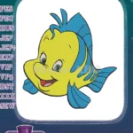 Happy Flounder Yellow Blue Fish Cartoon Character Embroidery Designs - Instant Download