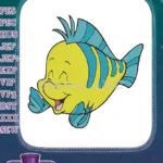 Smiling happy Flounder yellow blue fish character embroidery designs - Instant Download
