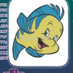 Cheerful Disney Flounder yellow and blue fish embroidery designs - Instant Download