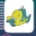 Cute Flounder Yellow Blue Fish Character Embroidery Designs - Instant Download