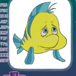 Cute worried Flounder yellow blue fish embroidery designs - Instant Download