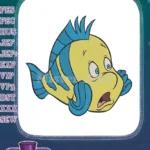 Little Mermaid Flounder scared yellow blue fish embroidery designs - Instant Download