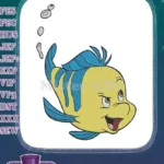 Cute Flounder yellow and blue fish embroidery designs with bubbles - Instant Download