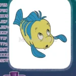 Cute yellow and blue Flounder fish embroidery designs - Instant Download