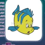 Adorable Yellow Blue Flounder Little Mermaid cartoon embroidery designs - Instant Download