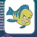 Smiling Flounder yellow and blue fish character embroidery designs - Instant Download
