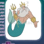 King Triton Merman with Golden Trident Embroidery Designs - Instant Download