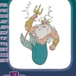 Mythical Sea King Merman with Golden Trident Embroidery Designs - Instant Download