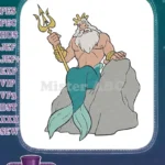 Majestic Sea King Triton Merman with Golden Trident Embroidery Designs - Instant Download