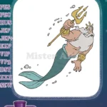 Disney King Triton Swimming with Golden Trident Ocean embroidery designs - Instant Download