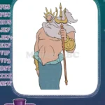 Powerful Sea King Triton with Trident Crowned Embroidery Designs - Instant Download