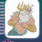 Angry King Triton Ocean God Embroidery Designs with Golden Trident - Instant Download