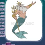 Powerful King Triton Merman with Golden Trident Ocean Embroidery Designs - Instant Download