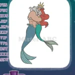 Beloved King Triton and Ariel mermaid father-daughter hug embroidery designs - Instant Download