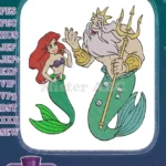 The Little Mermaid Ariel King Triton underwater scene embroidery designs - Instant Download