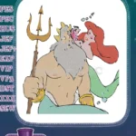 Majestic King Triton and Ariel mermaid underwater embroidery designs - Instant Download