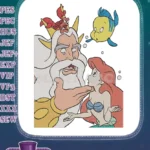 Disney Little Mermaid King Triton Ariel Sebastian Flounder embroidery designs - Instant Download