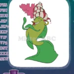 Smiling green sea creature with coral shell headpiece embroidery designs - Instant Download