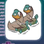 Two happy cartoon ducks and turtles swimming embroidery designs - Instant Download