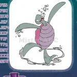 Happy cartoon sea turtle swimming underwater embroidery designs - Instant Download