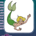 Cute Blonde Mermaid Cartoon Swimming Undersea Embroidery Designs - Instant Download