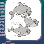Cute Playful Baby Dolphins Ocean Bubbles Embroidery Designs - Instant Download