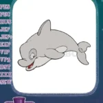 Cute cartoon grey dolphin ocean animal embroidery designs - Instant Download