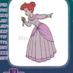 Elegant red-haired princess in pink gown pointing embroidery designs - Instant Download