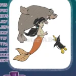 Happy Mermaid, Friendly Sea Lion, and Playful Penguin Embroidery Designs - Instant Download