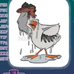 Wet cartoon seagull with hat surprised by water embroidery designs - Instant Download