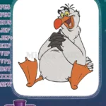 Smiling white pelican character embroidery designs with orange beak and feet - Instant Download