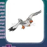 Joyful Cartoon Seagull Flying with Open Wings Embroidery Designs - Instant Download