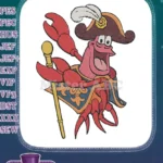 Happy Red Crab Captain Sebastian Embroidery Designs with Scepter - Instant Download