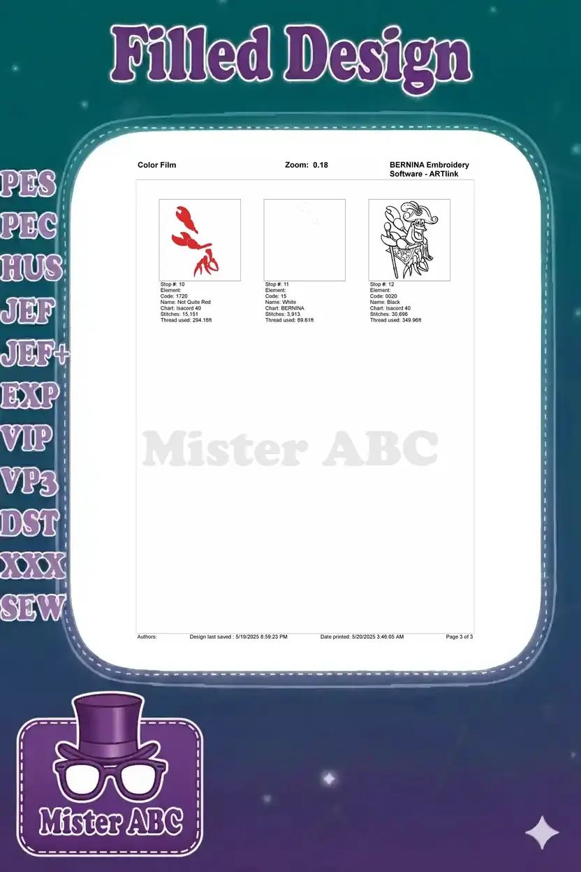 Second page of the color film, completing the embroidery stitch sequence and thread details for the design.