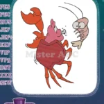 Surprised Red Crab Blowing Bubbles with Shrimp Cartoon Embroidery Designs - Instant Download