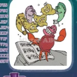 Sebastian the Crab conducting singing fish cartoon embroidery designs - Instant Download