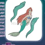 Red-haired Mermaid Ariel with Green Eels Underwater Embroidery Designs - Instant Download