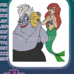 Evil Ursula capturing Ariel's voice in shell embroidery designs - Instant Download