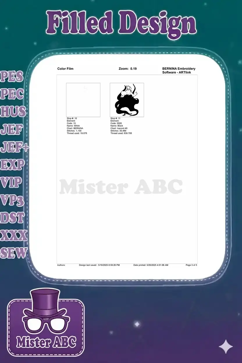 Part two of the color film breakdown for the Ursula embroidery, focusing on the final major color elements.