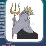 Evil Ursula Sea Witch with Golden Trident Embroidery Designs - Instant Download