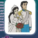 Royal Couple Wedding Proposal Embroidery Designs with Roses and Ring - Instant Download