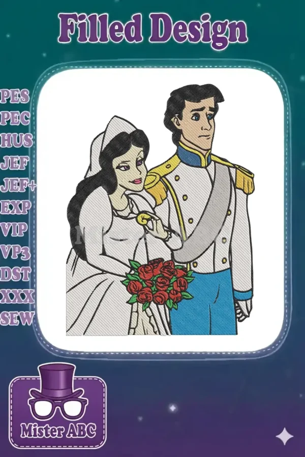 Embroidered depiction of Prince Eric and Vanessa from The Little Mermaid's wedding, capturing a dramatic scene.