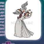 Vintage Style Woman Frightened by Flying Pelican Bird Embroidery Designs - Instant Download