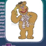 Fozzie Bear Muppets character holding banana hat scarf embroidery designs - Instant Download