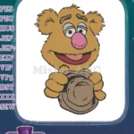 Fozzie Bear Muppet smiling holding his hat embroidery designs - Instant Download
