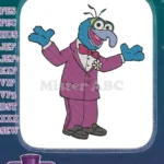 Happy Gonzo Muppet in purple suit with bow tie embroidery designs - Instant Download